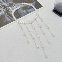 Thumbnail for Baroque Pearl Raindrop Tassel Choker Necklace - ArtGalleryZen