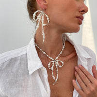 Thumbnail for Baroque Pearl Seed Beaded Bowknot Necklace Earrings Set - ArtGalleryZen
