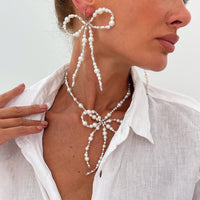 Thumbnail for Baroque Pearl Seed Beaded Bowknot Necklace Earrings Set - ArtGalleryZen