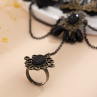 Thumbnail for Baroque Retro Layered Crystal Tassel Floral Lace Finger Ring Bracelet