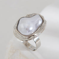 Thumbnail for Baroque Silver Plated Irregular Pearl Inlaid Adjustable Ring