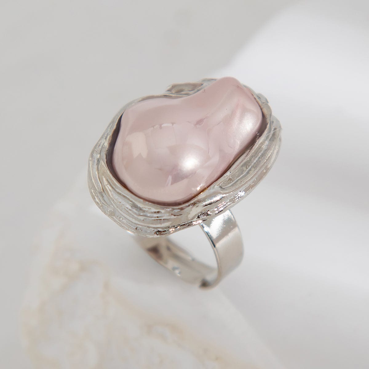 Baroque Silver Plated Irregular Pearl Inlaid Adjustable Ring