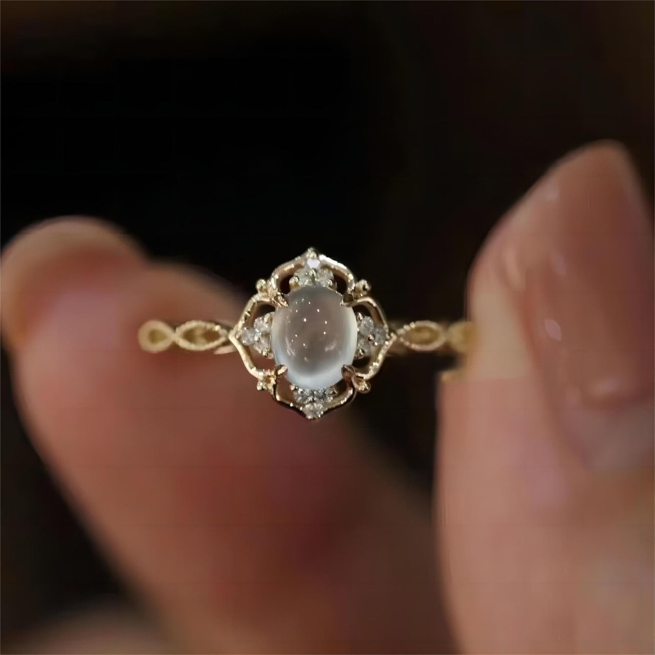 Baroque-style Moonstone Ring - ArtGalleryZen