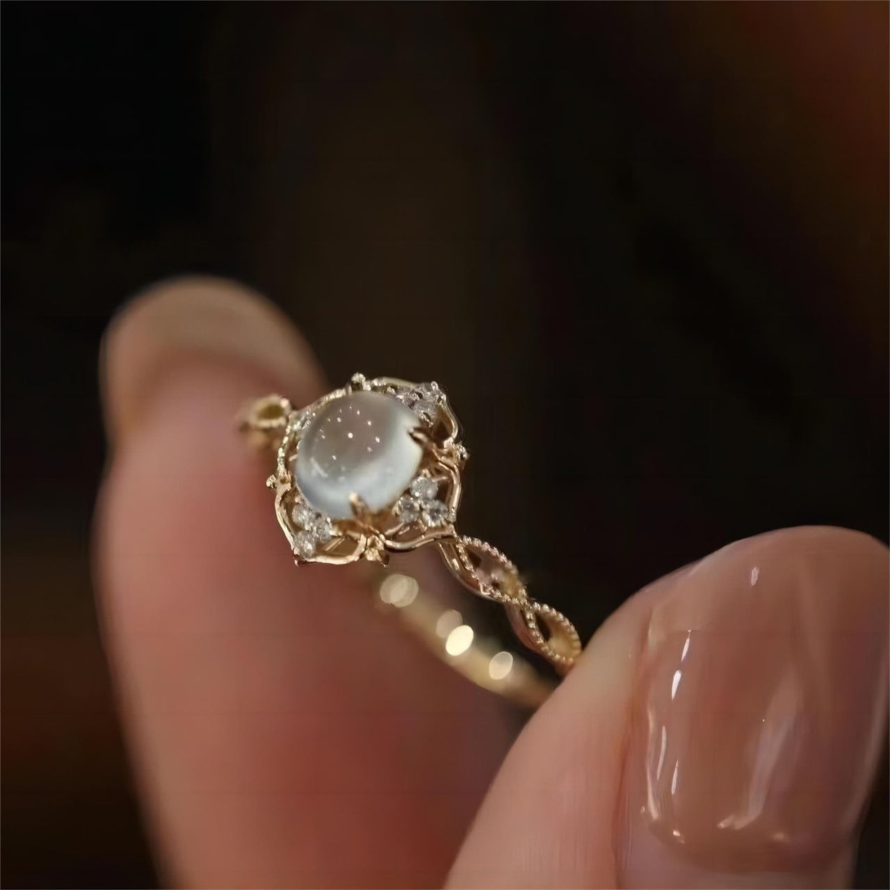 Baroque-style Moonstone Ring - ArtGalleryZen