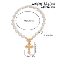 Thumbnail for Baroque Toggle Clasp Cross Pendant Irregular Pearl Chain Necklace - ArtGalleryZen