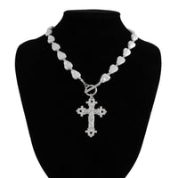 Thumbnail for Baroque Toggle Clasp Cross Pendant Irregular Pearl Chain Necklace