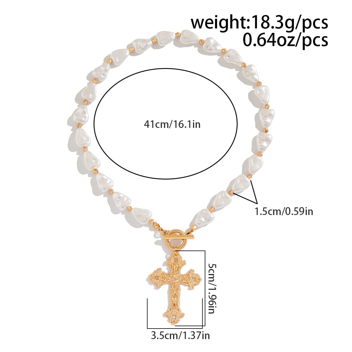 Baroque Toggle Clasp Cross Pendant Irregular Pearl Chain Necklace