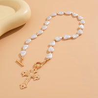 Thumbnail for Baroque Toggle Clasp Cross Pendant Irregular Pearl Chain Necklace