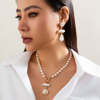 Thumbnail for Baroque Toggle Clasp Irregular Pearl Round Disk Pendant Necklace Earrings Set