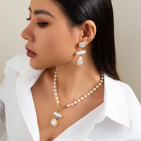 Thumbnail for Baroque Toggle Clasp Irregular Pearl Round Disk Pendant Necklace Earrings Set