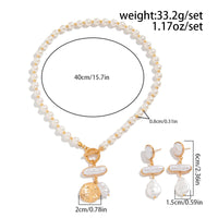 Thumbnail for Baroque Toggle Clasp Irregular Pearl Round Disk Pendant Necklace Earrings Set