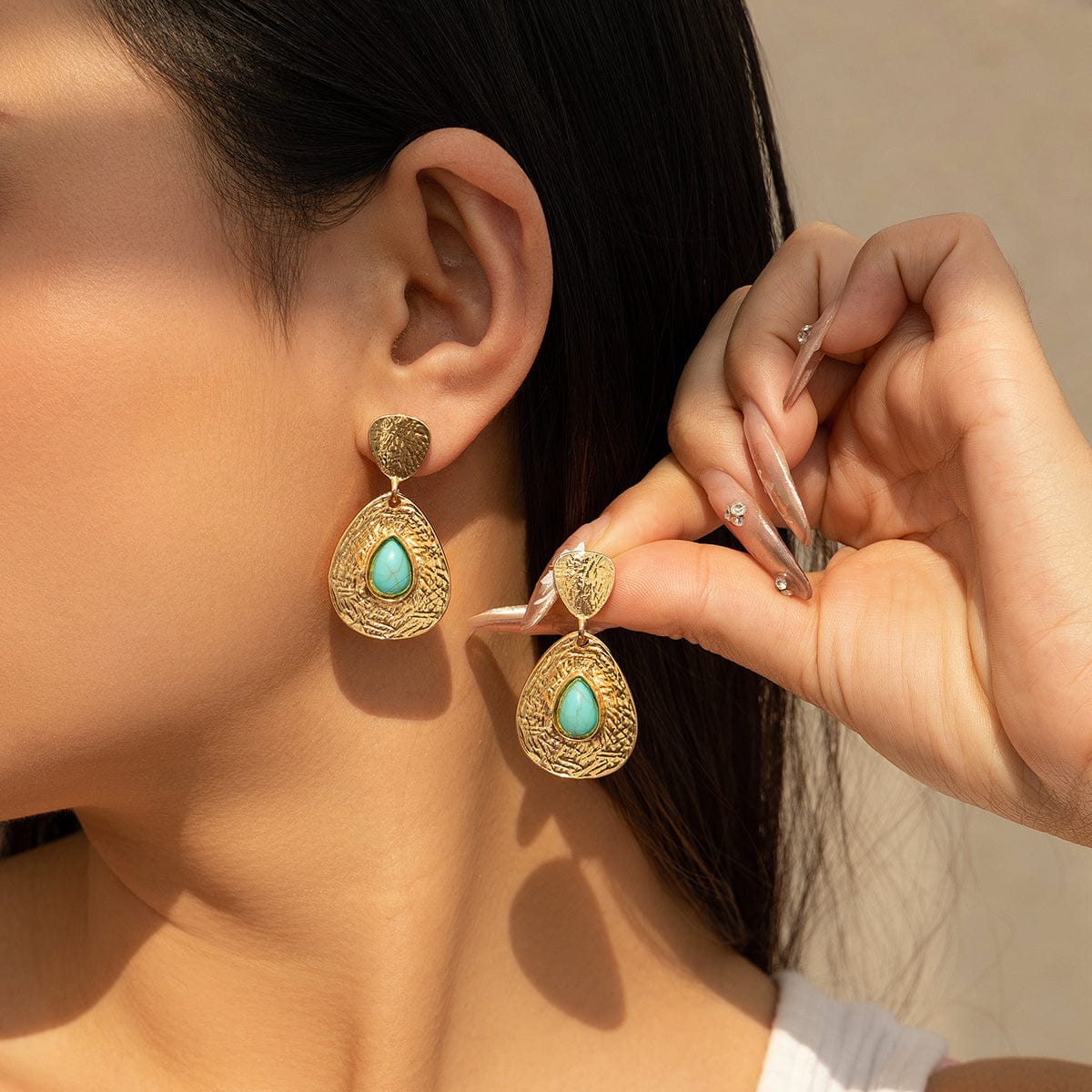 Baroque Turquoise Inlaid Waterdrop Dangle Earrings