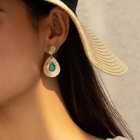 Thumbnail for Baroque Turquoise Inlaid Waterdrop Dangle Earrings