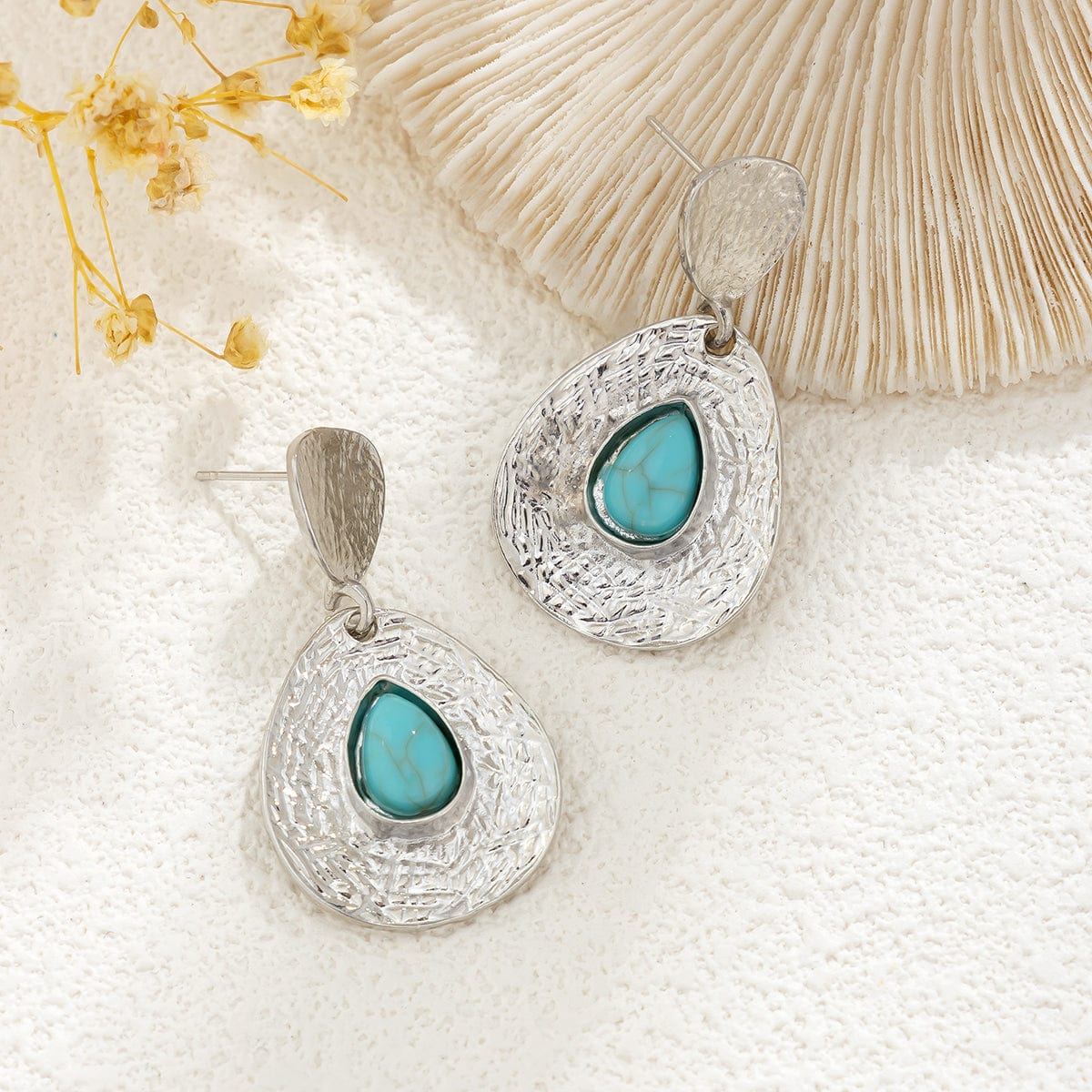 Baroque Turquoise Inlaid Waterdrop Dangle Earrings