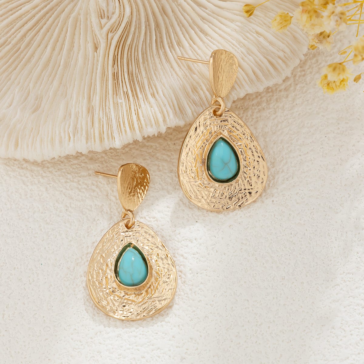 Baroque Turquoise Inlaid Waterdrop Dangle Earrings