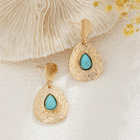 Thumbnail for Baroque Turquoise Inlaid Waterdrop Dangle Earrings