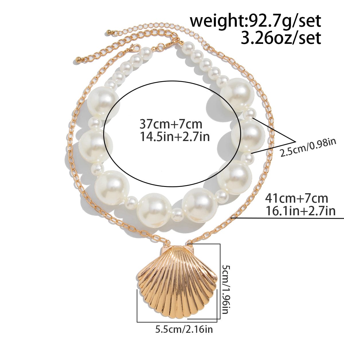 Beach Style 2pcs Chunky Shell Pendant Pearl Chain Necklace Set - ArtGalleryZen