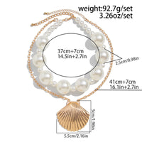 Thumbnail for Beach Style 2pcs Chunky Shell Pendant Pearl Chain Necklace Set - ArtGalleryZen