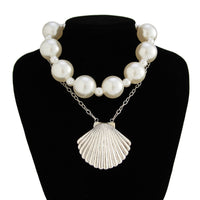Thumbnail for Beach Style 2pcs Chunky Shell Pendant Pearl Chain Necklace Set - ArtGalleryZen