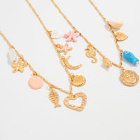 Thumbnail for Beach Style 2pcs Enamel Shell Starfish Heart Fish Pendant Necklace Set - ArtGalleryZen