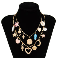 Thumbnail for Beach Style 2pcs Enamel Shell Starfish Heart Fish Pendant Necklace Set - ArtGalleryZen