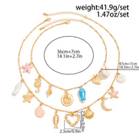 Thumbnail for Beach Style 2pcs Enamel Shell Starfish Heart Fish Pendant Necklace Set - ArtGalleryZen