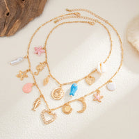 Thumbnail for Beach Style 2pcs Enamel Shell Starfish Heart Fish Pendant Necklace Set - ArtGalleryZen