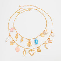 Thumbnail for Beach Style 2pcs Enamel Shell Starfish Heart Fish Pendant Necklace Set - ArtGalleryZen