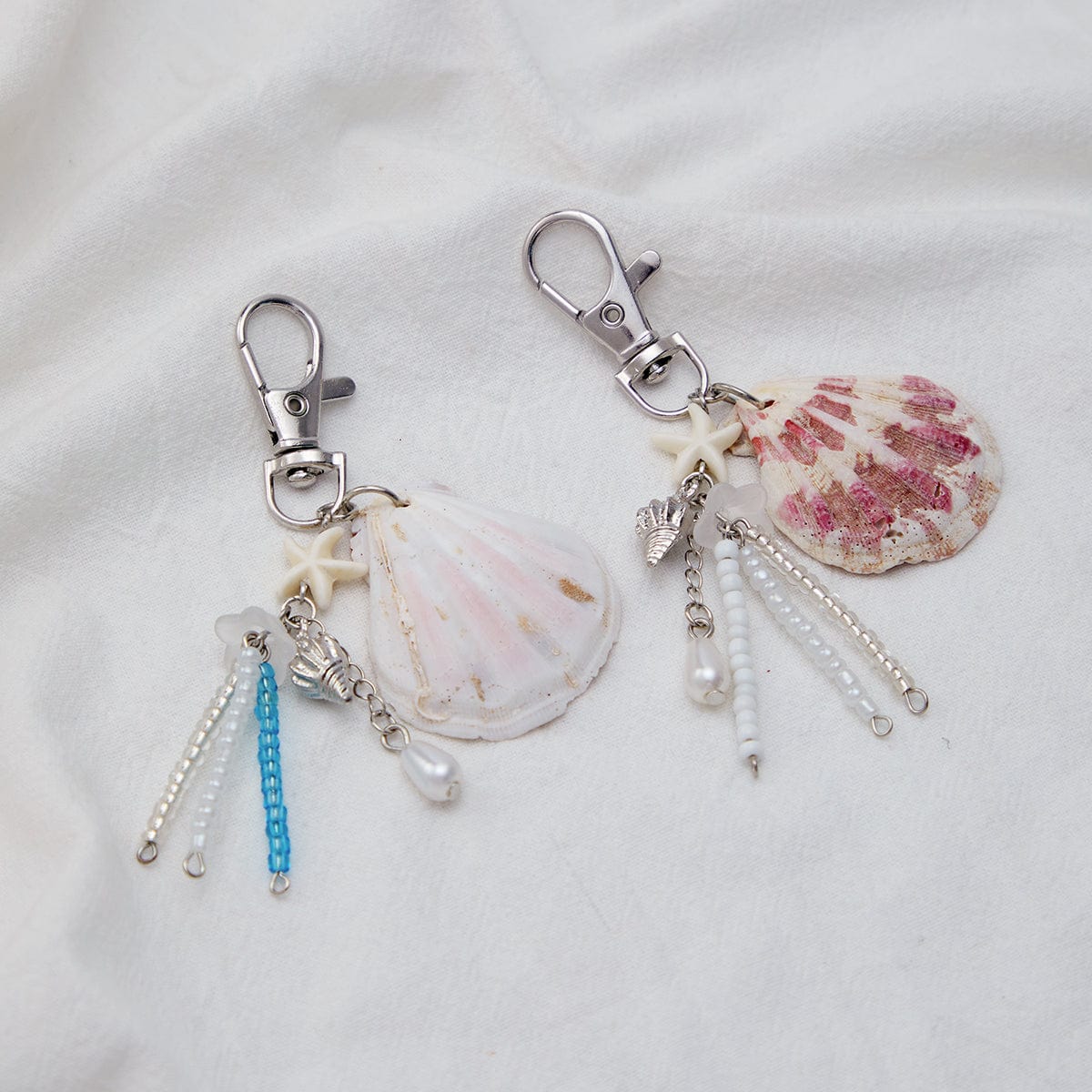 Beach Style 2pcs Shell Charm Seed Bead Tassel Keychain Set - ArtGalleryZen