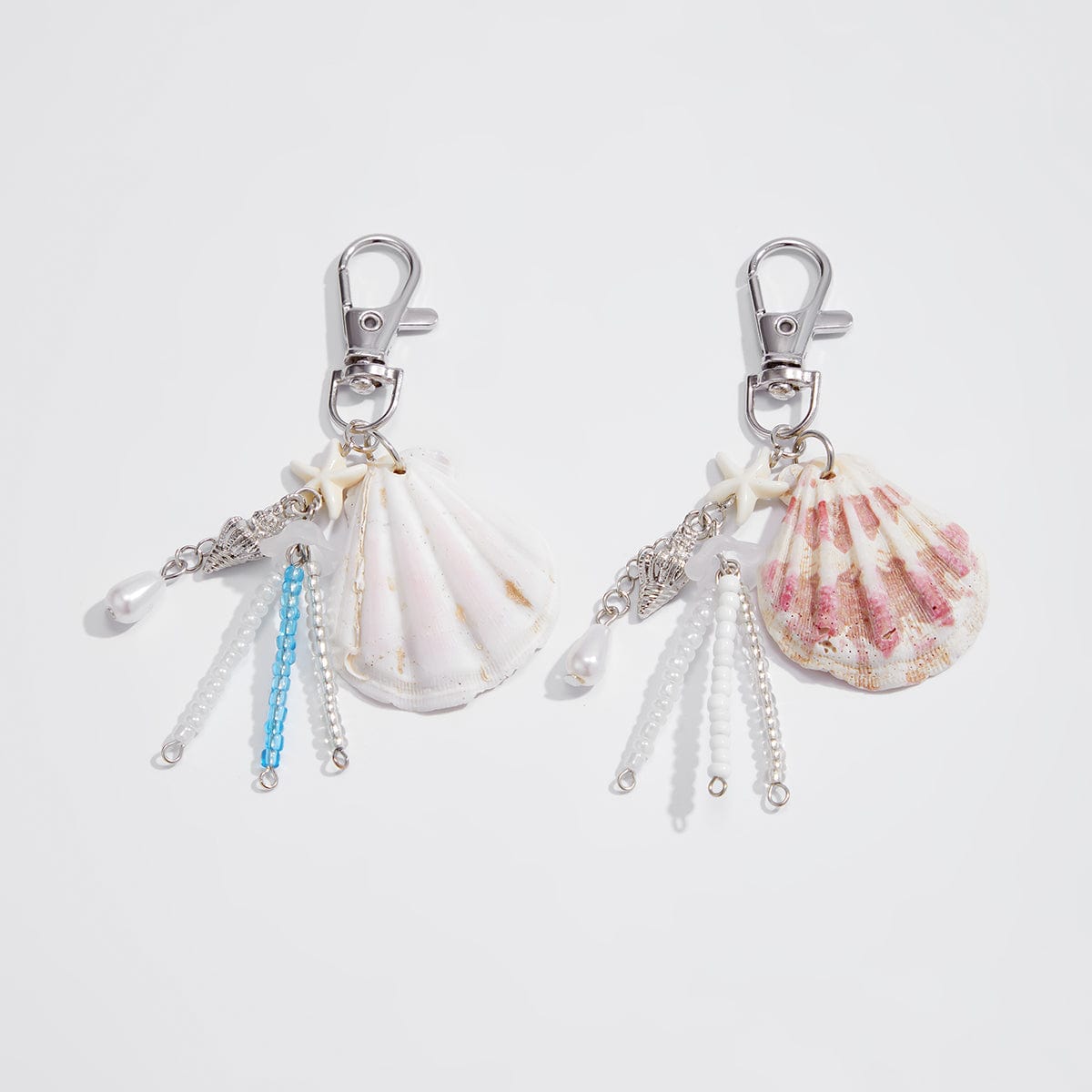 Beach Style 2pcs Shell Charm Seed Bead Tassel Keychain Set - ArtGalleryZen
