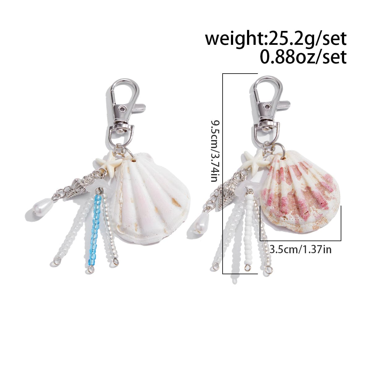 Beach Style 2pcs Shell Charm Seed Bead Tassel Keychain Set - ArtGalleryZen