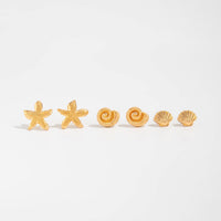 Thumbnail for Beach Style 3 Pairs Conch Shell Starfish Earrings Set - ArtGalleryZen