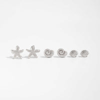Thumbnail for Beach Style 3 Pairs Conch Shell Starfish Earrings Set - ArtGalleryZen