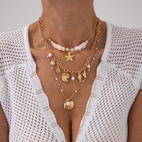Thumbnail for Beach Style 3pcs Conch Shell Starfish Pendant Pearl Chain Necklace Set - ArtGalleryZen