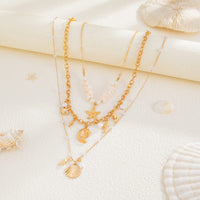 Thumbnail for Beach Style 3pcs Conch Shell Starfish Pendant Pearl Chain Necklace Set - ArtGalleryZen