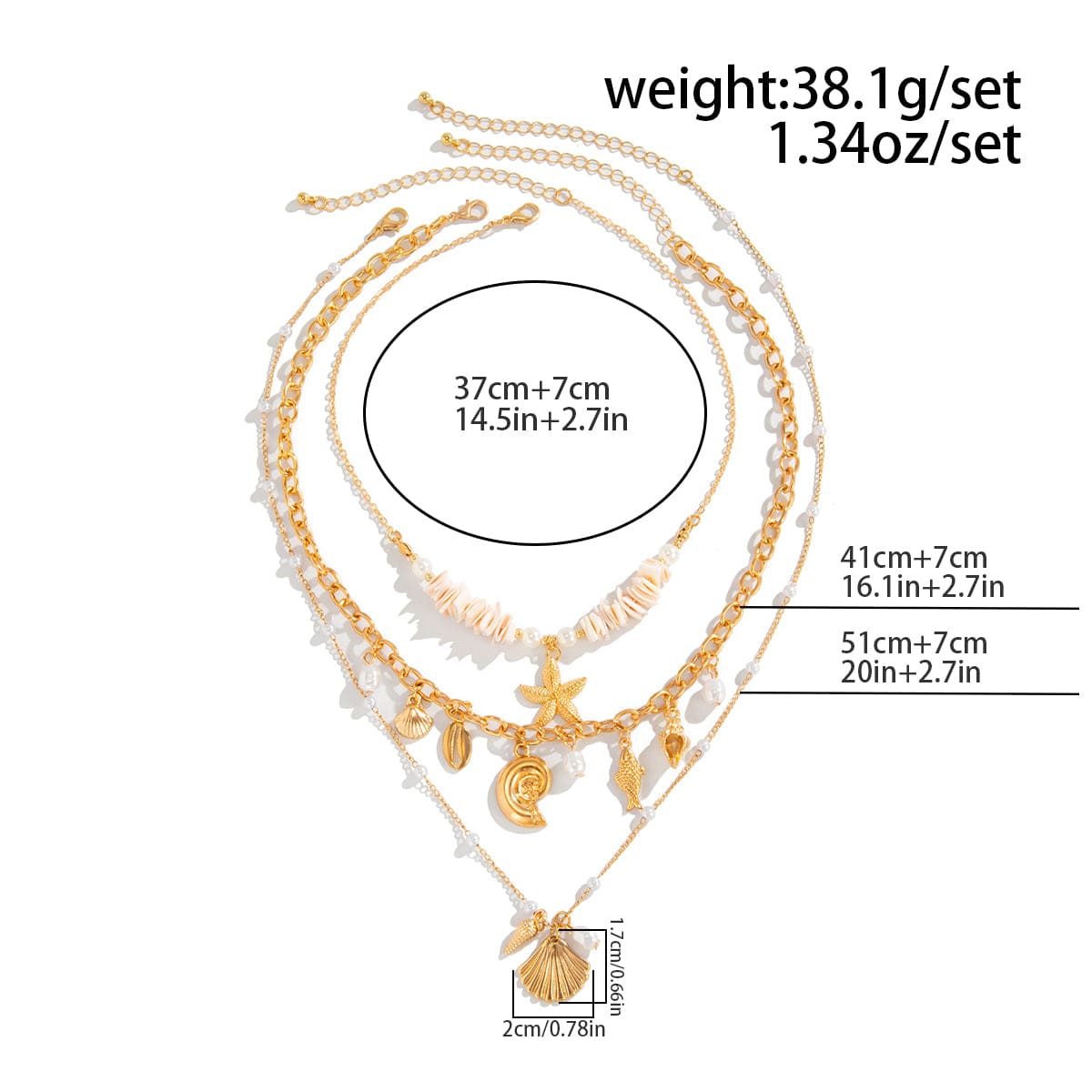 Beach Style 3pcs Conch Shell Starfish Pendant Pearl Chain Necklace Set - ArtGalleryZen