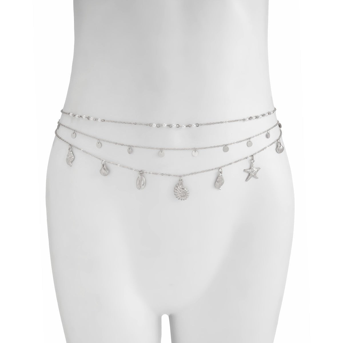 Beach Style 3pcs Conch Shell Starfish Pendant Pearl Waist Chain Set - ArtGalleryZen