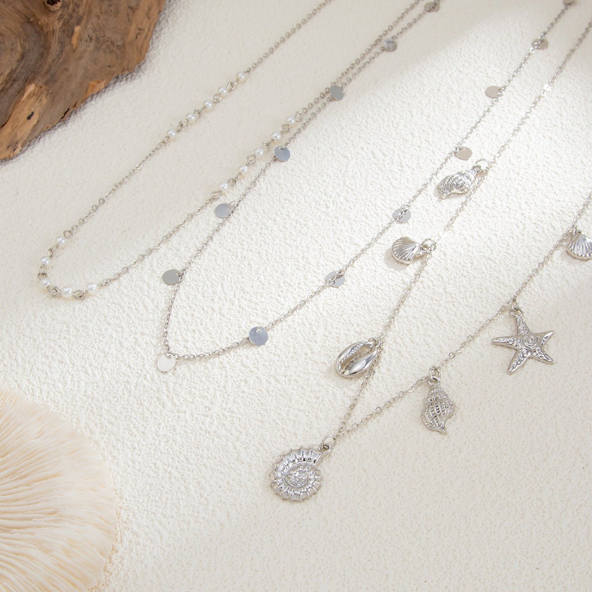 Beach Style 3pcs Conch Shell Starfish Pendant Pearl Waist Chain Set - ArtGalleryZen