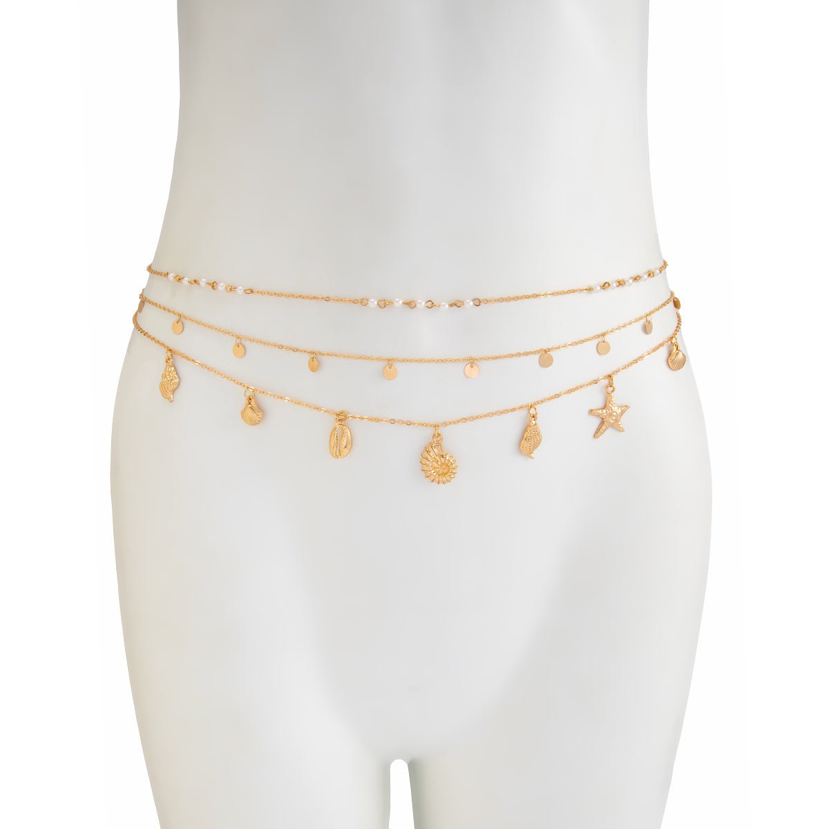 Beach Style 3pcs Conch Shell Starfish Pendant Pearl Waist Chain Set - ArtGalleryZen