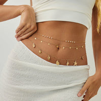 Thumbnail for Beach Style 3pcs Conch Shell Starfish Pendant Pearl Waist Chain Set - ArtGalleryZen