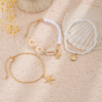 Thumbnail for Beach Style 3Pcs Conch Starfish Turtle Charm Seed Bead Anklet Set