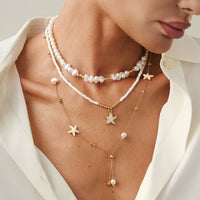 Thumbnail for Beach Style 3pcs Enamel Starfish Charm Pearl Seed Beaded Chain Necklace Set - ArtGalleryZen