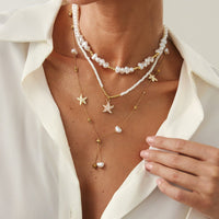 Thumbnail for Beach Style 3pcs Enamel Starfish Charm Pearl Seed Beaded Chain Necklace Set - ArtGalleryZen