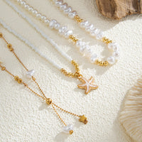 Thumbnail for Beach Style 3pcs Enamel Starfish Charm Pearl Seed Beaded Chain Necklace Set - ArtGalleryZen