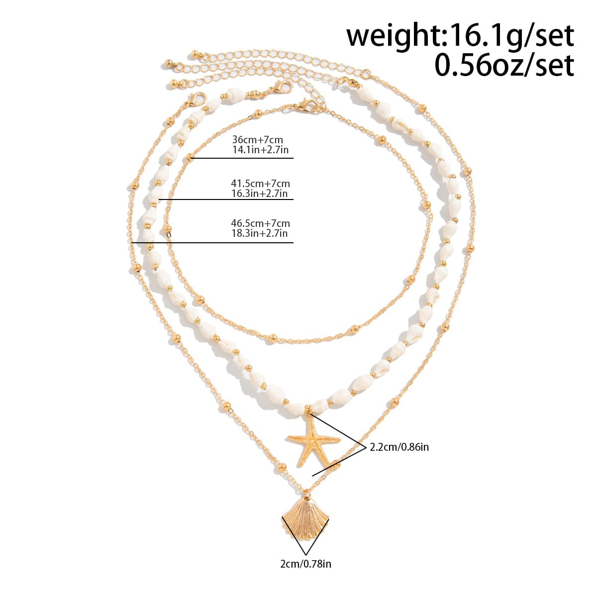 Beach Style 3pcs Shell Starfish Pendant Conch Chain Necklace Set - ArtGalleryZen
