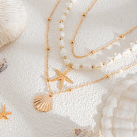 Thumbnail for Beach Style 3pcs Shell Starfish Pendant Conch Chain Necklace Set - ArtGalleryZen