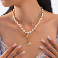 Thumbnail for Beach Style 3pcs Shell Starfish Pendant Conch Chain Necklace Set - ArtGalleryZen