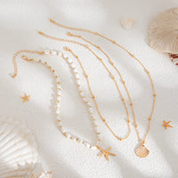 Thumbnail for Beach Style 3pcs Shell Starfish Pendant Conch Chain Necklace Set - ArtGalleryZen