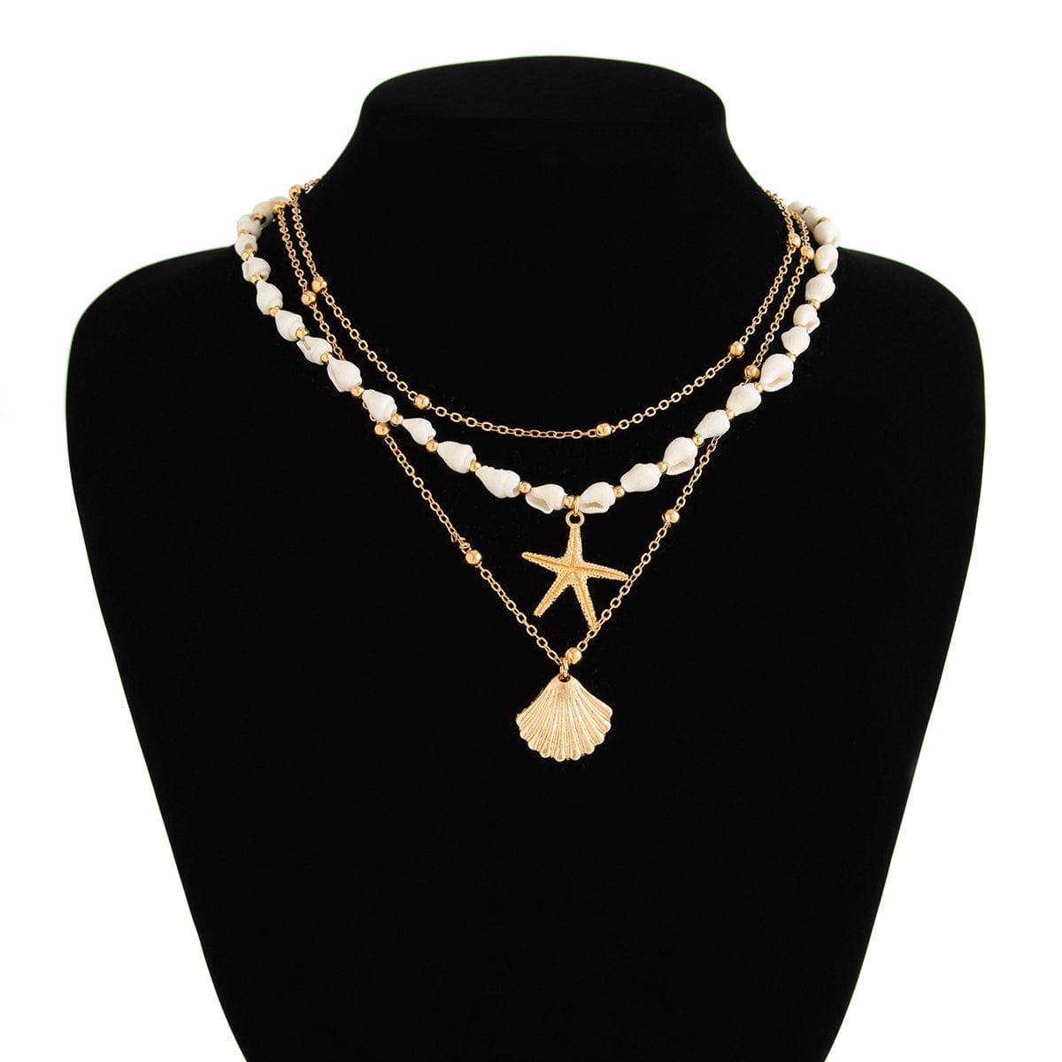 Beach Style 3pcs Shell Starfish Pendant Conch Chain Necklace Set - ArtGalleryZen