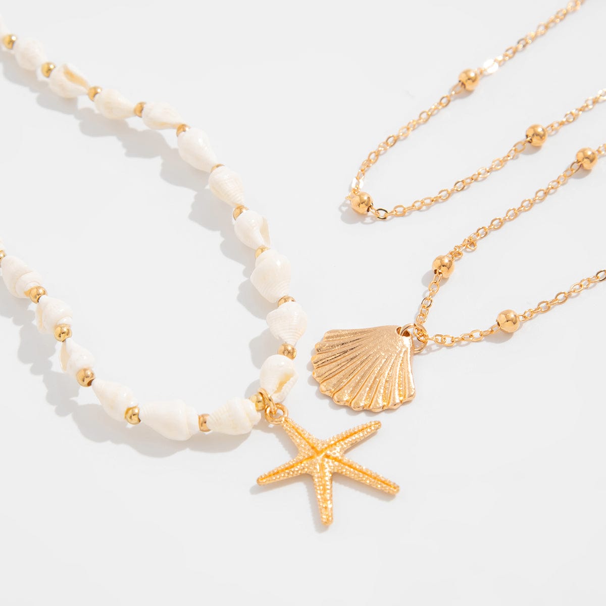 Beach Style 3pcs Shell Starfish Pendant Conch Chain Necklace Set - ArtGalleryZen
